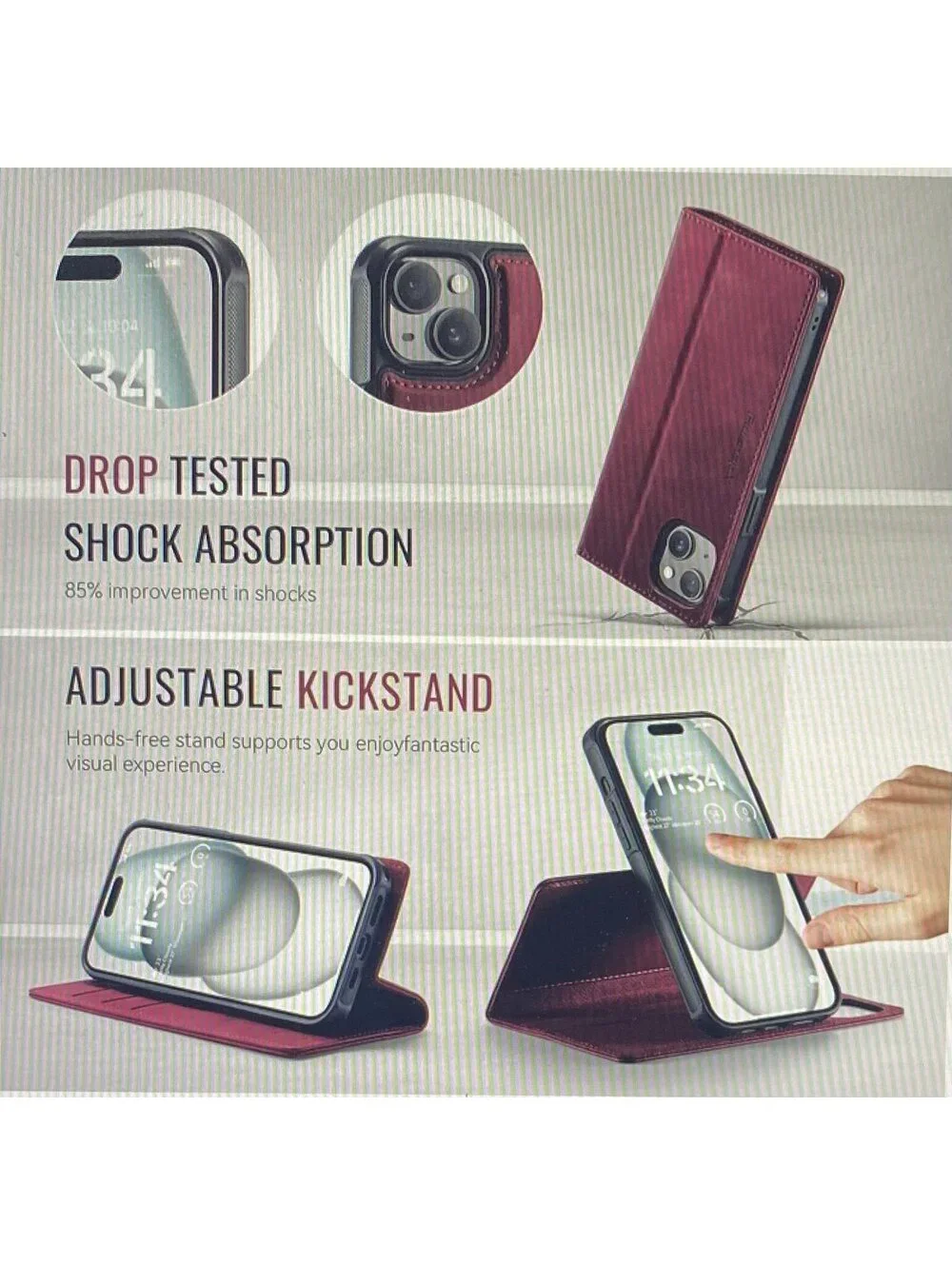 PlusnapX Wallet Case for iPhone 13 Wine Red